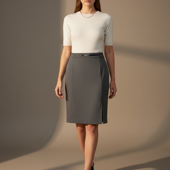 Express Pencil Skirt w/ Belt Detail – Charcoal Grey 8 - Picture 1 of 12